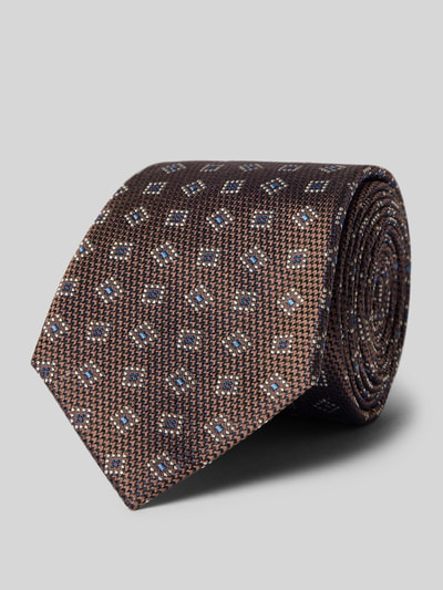 Produktfoto, Krawatte aus Seide im Allover-Look (8 cm) von JOOP! Collection, braun mit feiner Struktur und geometrischem Muster, klassische Form.