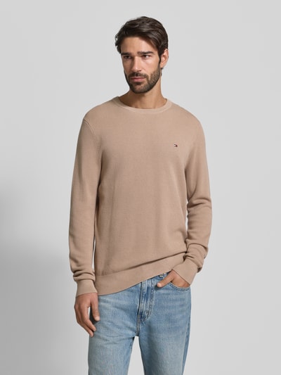 Tommy Hilfiger Regular fit gebreide pullover van zuiver katoen Taupe - 4