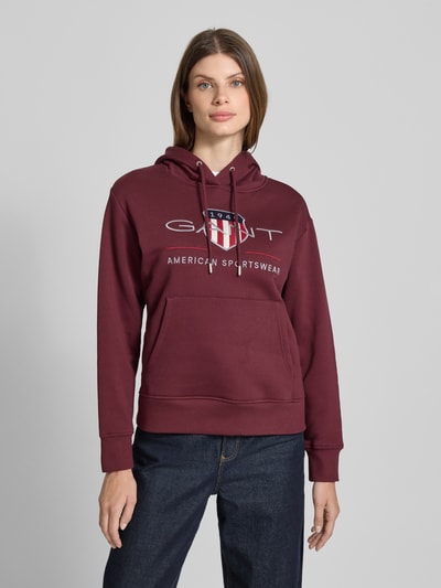 Gant Hoodie met capuchon en logostitching Bordeaux - 4