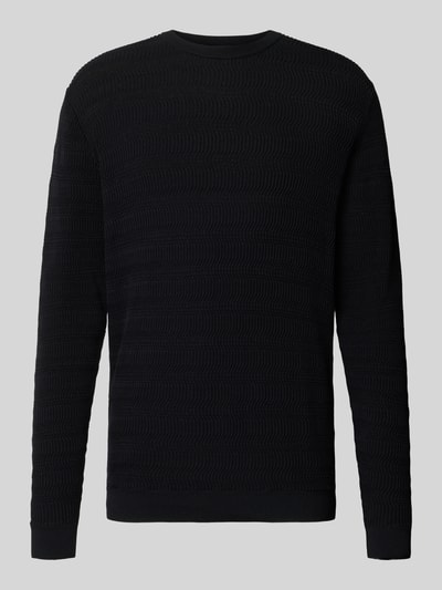 Produktfoto, Regular Fit Strickpullover mit Rundhalsausschnitt von Antony Morato in Schwarz, Strukturmuster, reine Baumwolle.