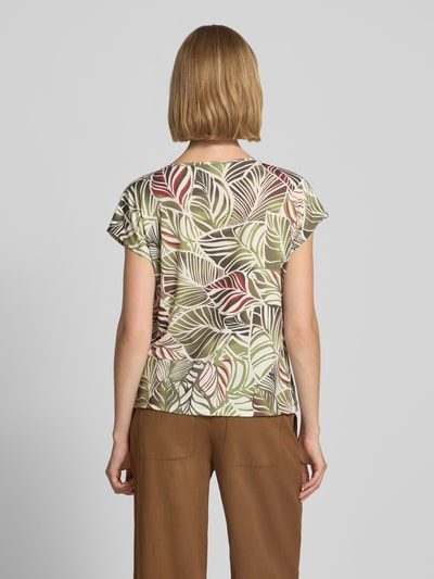MORE & MORE T-shirt in all-over look met cascadehals Olijfgroen - 5