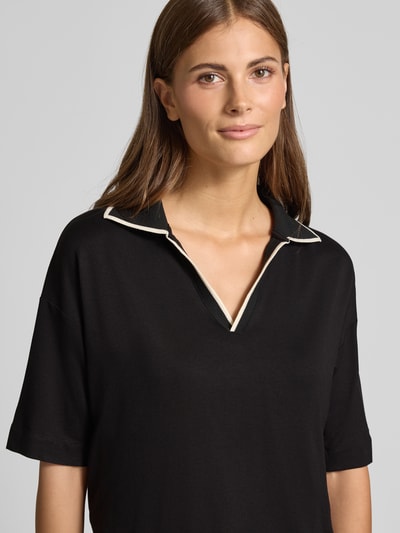 OPUS T-Shirt mit Umlegekragen und V-Ausschnitt Modell 'Soffice' Black 3