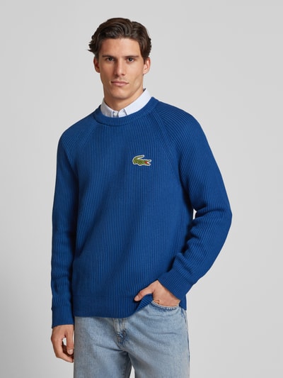 Lacoste Sweter z dzianiny z prążkowanymi wykończeniami Niebieski 4