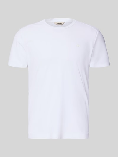 Produktfoto, białe T-Shirt z okrągłym dekoltem i strukturalnym wzorem T-Shirt mit Strukturmuster Modell 'TELLER TEE' od Ellesse, krój regular fit, materiał z domieszką stretchu, logo, długość tyłu w rozmiarze M: 67 cm