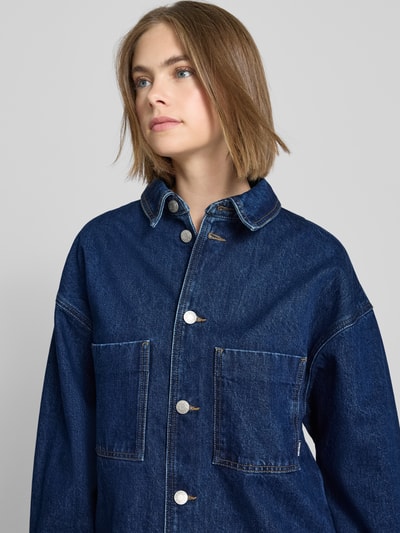 Review Oversized Jeansjacke aus reiner Baumwolle mit Brusttaschen Dunkelblau 3