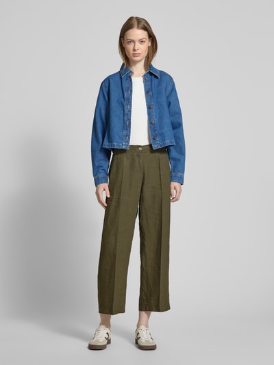 Brax Straight Leg Leinenhose mit verkürztem Schnitt Oliv 1