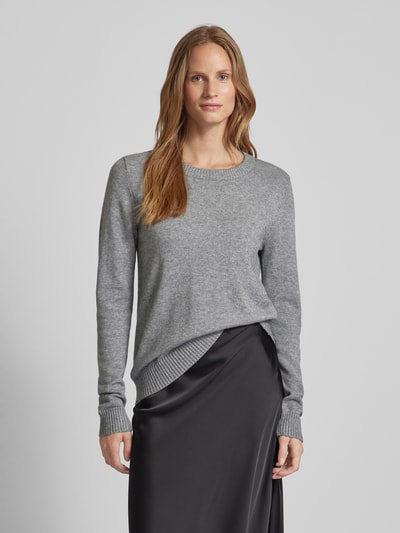 Vila Gebreide pullover met ribboorden, model 'Viril' Middengrijs gemêleerd - 4