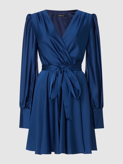 Swing Cocktailkleid in Wickel-Optik Blau 1