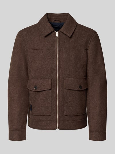 Produktfoto, braune Regular Fit Jacke mit Viskose-Anteil von MCNEAL, Umlegekragen, aufgesetzte Taschen, Logo-Patch, Reißverschluss, strukturierte Textur