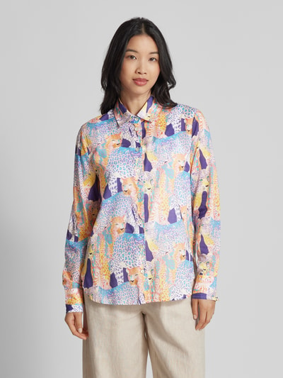 Christian Berg Woman Blouse met all-over motiefprint Donkerblauw - 4