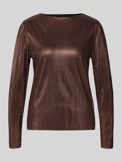 Produktfoto, Longsleeve mit Rippenstruktur von Zero in glänzender Optik, gerader Schnitt, U-Boot-Ausschnitt, Rückenlänge 58 cm bei Größe 36.