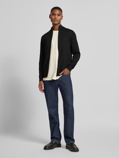 JOOP! Collection Gebreid jack van scheerwol met opstaande kraag, model 'Davis' Zwart - 1