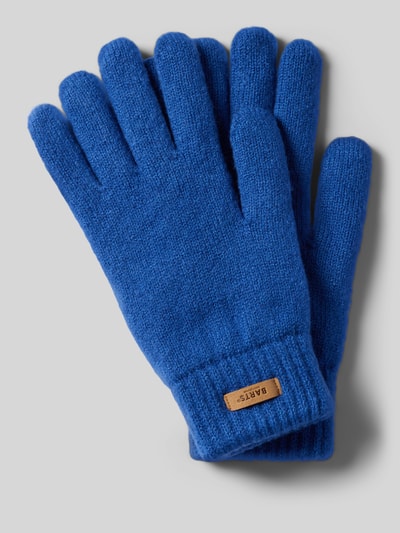 Produktfoto, blaue Stricktextur, rechteckiger Label-Patch, Handschuhe mit Label-Patch Modell 'Witzia' von Barts, Damen Handschuhe.