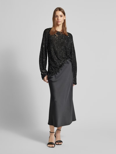 Vero Moda Regular Fit Strickpullover mit Paillettenbesatz Modell 'LEILANI' Metallic Black Melange 1