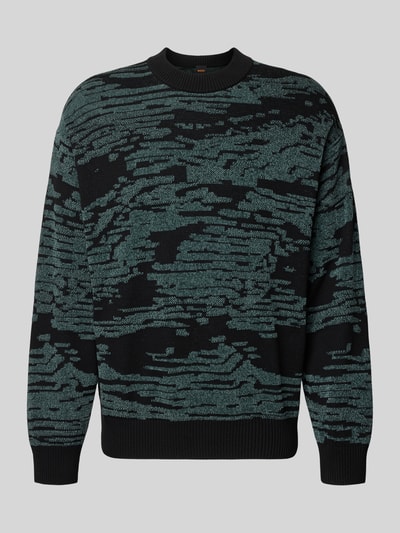 Produktfoto, Regular Fit Strickpullover mit grafischem Jacquard-Muster Modell 'Andscape' von BOSS Orange, efekt: wzór na całej powierzchni, krój regular fit, żakardowy wzór, kształt kołnierza: dekolt okrągły, rękawy: długi rękaw, zakończenie rękawów: prążkowane, wykończenie: prążkowane, wykończenie materiału: dzianina, materiał: mieszanka bawełny