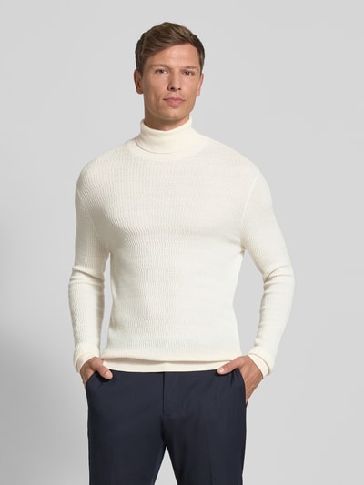 Emporio Armani Rollkragenpullover mit gerippten Abschlüssen Weiss 4