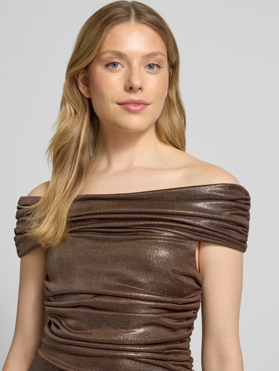 Lauren Ralph Lauren Knielanges Cocktailkleid mit Carmen-Ausschnitt Modell 'HELDAI' Taupe 3