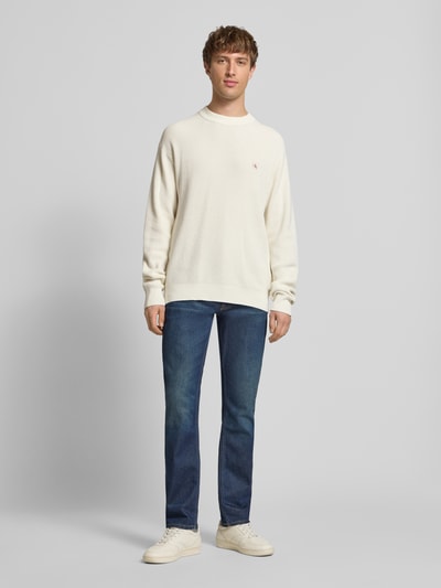 Calvin Klein Jeans Gebreide pullover met structuurmotief en ronde hals Offwhite - 1