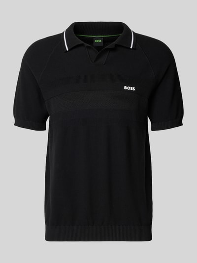 Produktfoto, Regular Fit Poloshirt aus Strick von BOSS Green, Schwarz, Strickoptik, Polokragen, Kurzarm, Material: reine Baumwolle