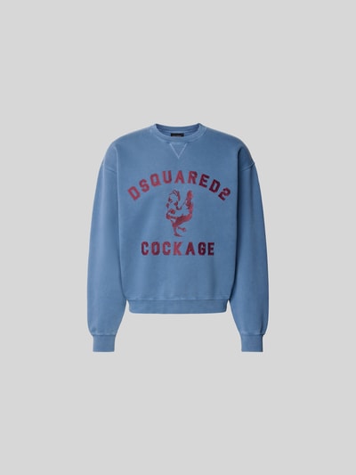 Produktfoto, Regular Fit Sweatshirt mit Logo-Detail von Dsquared2 aus Reiner Baumwolle in Blau mit rotem Logo, Rundhalsausschnitt, elastische Abschlüsse, Rückenlänge bei Größe M 64 cm.