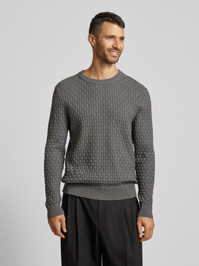 HUGO Gebreide pullover met structuurmotief, model 'Stubon' Middengrijs - 4