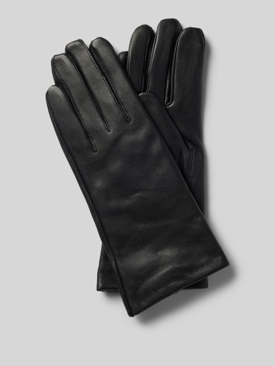 FI.NE Touchscreen-Handschuhe aus Leder mit Ziernähten Black 1