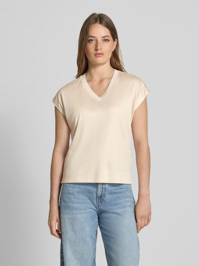 OPUS T-shirt van viscose met V-hals, model 'Savilchen' Zand - 4