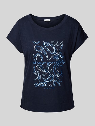 s.Oliver RED LABEL Relaxed Fit T-Shirt aus Baumwoll-Viskose-Mix mit Artwork Print Marine 2