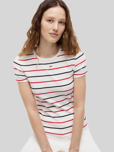 Tommy Jeans Slim Fit T-Shirt aus Baumwoll-Mix in Rippstrick Weiss 3