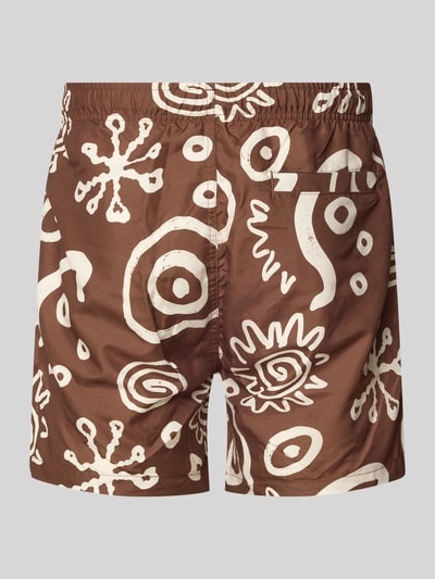Produktfoto, Badehose mit Allover-Muster Modell 'PRINT' von Only & Sons in Braun mit weißem Muster, elastischer Bund, Gesäßtasche, strukturierte Textur