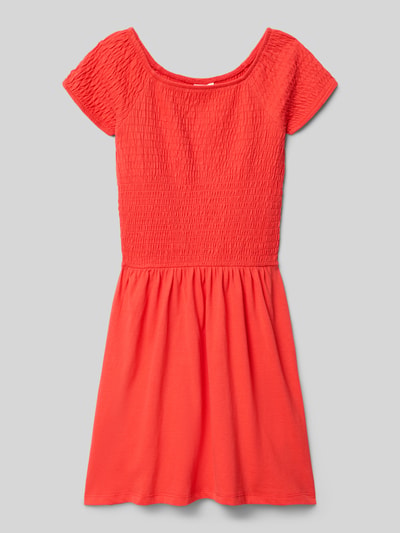 Productfoto, Tailliertes Freizeitkleid aus reiner Baumwolle van s.Oliver RED LABEL, look: effen kleuren, getailleerd, midilengte, carmenhals, korte mouw, uitlopend, materiaalverwerking: geweven, materiaal: puur katoen.