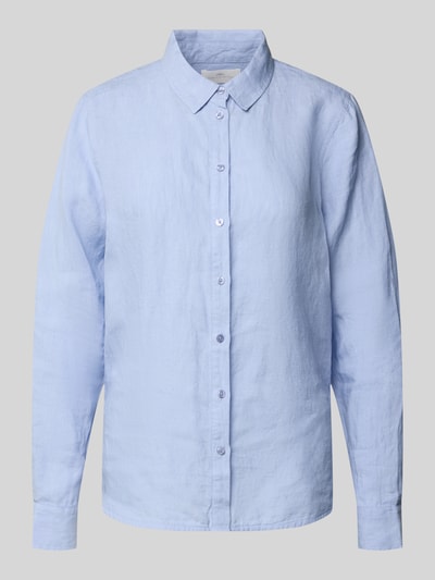 Produktfoto, Leinenbluse mit Label-Detail und Hemdblusenkragen von Fynch-Hatton, jasnoniebieski, czysty len, krój regular fit, zaokrąglony dół, zapięcie na guziki, długość tyłu w rozmiarze 36: 63 cm, długość rękawa w rozmiarze 36: 62 cm