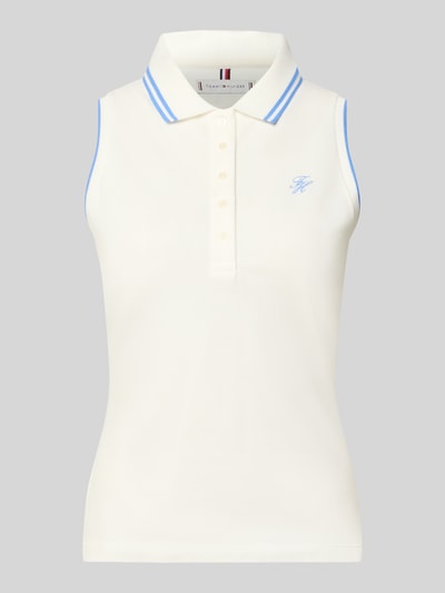 Produktfoto, Slim Fit Poloshirt aus Baumwoll-Mix von Tommy Hilfiger in Two Tone Optik, ohne Ärmel, Polokragen, Logo Stitching, Kontrastnähte.