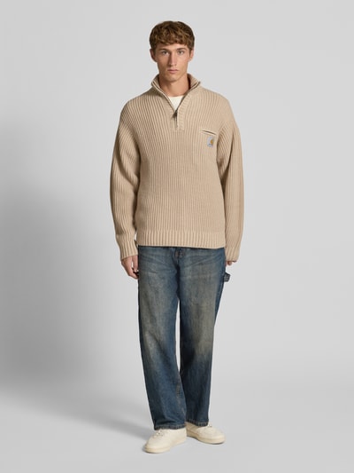 Carhartt Work In Progress Strickpullover mit Stehkragen und Reißverschluss Offwhite 1