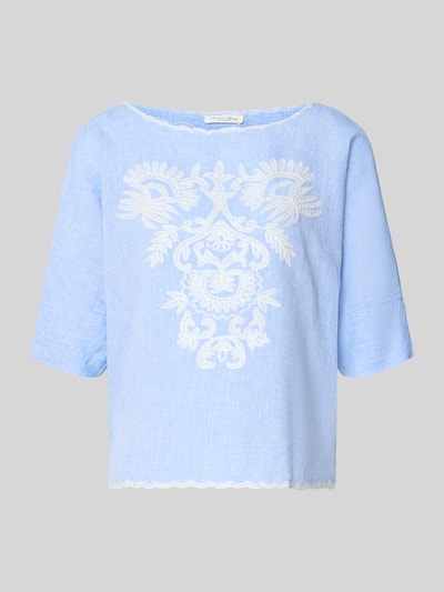 Produktfoto, Blusenshirt mit Leinen-Anteil und Motiv-Stitching von Christian Berg Woman in Hellblau, Viskose-Mix, Stickerei vorn