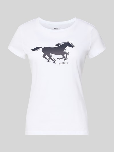Mustang męski t-shirt o kroju regular fit z nadruk z logo model 'Loa' Biały 1
