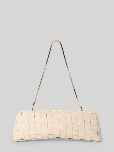 Produktfoto, Clutch mit echtem Kupfer Modell 'Selva' von Mango mit Strukturmuster, Hauptfach mit Schnallenverschluss, Abnehmbarer Schulterriemen, Breite 28 cm, Länge 12 cm, Tiefe 3 cm, Schulterriemen 49 cm, cremefarbene Oberfläche