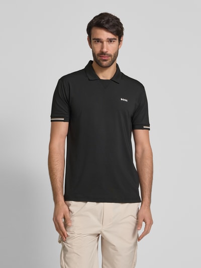 BOSS Green Regular fit poloshirt met labelprint, model 'Palle' Zwart - 4