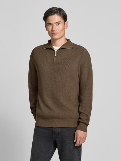 Jake*s Studio Men Regular Fit Troyer aus Viskose-Mix Mittelbraun 4