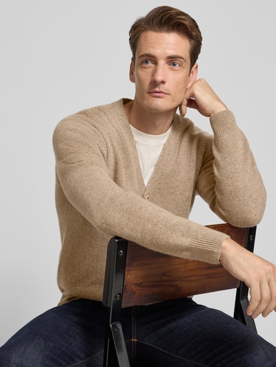 Casual Friday Gebreid jack met V-hals, model 'KARL' Camel gemêleerd - 3