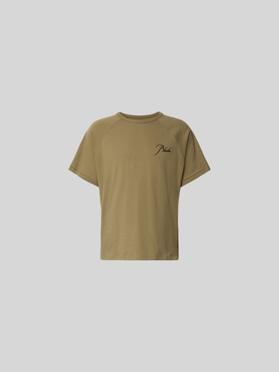 Produktfoto, Regular Fit T-Shirt aus reiner Baumwolle von RHUDE in Khaki mit Rundhalsausschnitt, Label-Stitching und Raglanärmel