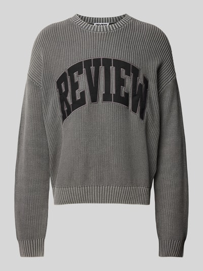 REVIEW Sweter z dzianiny z wyhaftowanym logo Ciemnoszary 2