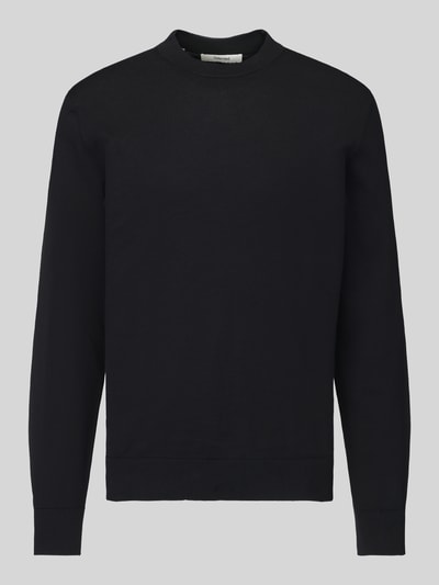 Produktfoto, schwarzer Regular Fit Pullover aus reiner Baumwolle Modell 'TORINO' von Selected, Herren Pullover, glatte Textur, Vorderansicht