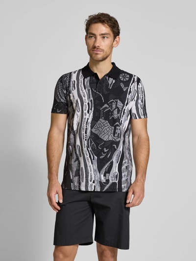 CARLO COLUCCI Regular fit poloshirt met korte knoopsluiting Antraciet gemêleerd - 4