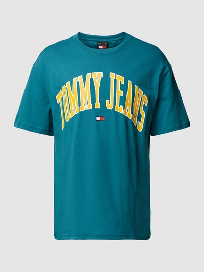 Tommy Jeans T-shirt met labelprint, model 'POPCOLOR' Petrol - 2