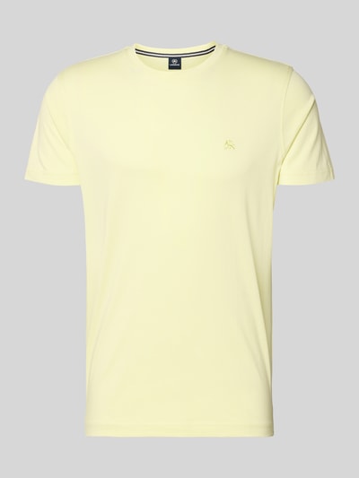 Produktfoto, T-Shirt mit Rundhalsausschnitt und Logo-Stitching von Lerros in Hellgelb, Reine Baumwolle, Regular-Fit, Rückenlänge 77 cm, Herren T-Shirt