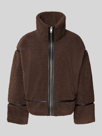 Jake*s Casual Teddyfell Jacke mit Stehkragen Dunkelbraun 2