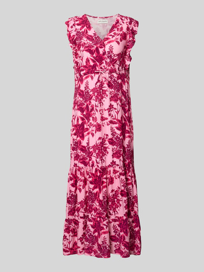 Produktfoto, rosa-pinkes Midikleid aus Reine Viskose mit Allover-Look, Rüschen, Schnürung, Modell 'Samo' von LOLLYS LAUNDRY