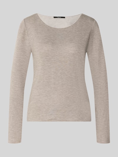 Produktfoto, Slim Fit Langarmshirt aus Viskose-Mix Modell 'Kirosa' von someday, beigefarbener Stoff, feine Struktur, Rundhalsausschnitt, elastische Abschlüsse, Rückenlänge 56 cm bei Größe 36