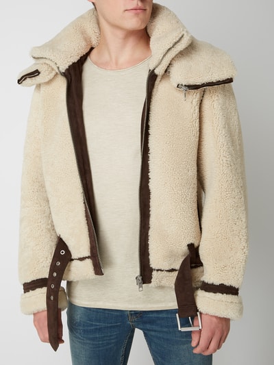 Tigha Leren jack van lamsshearling Beige - 4